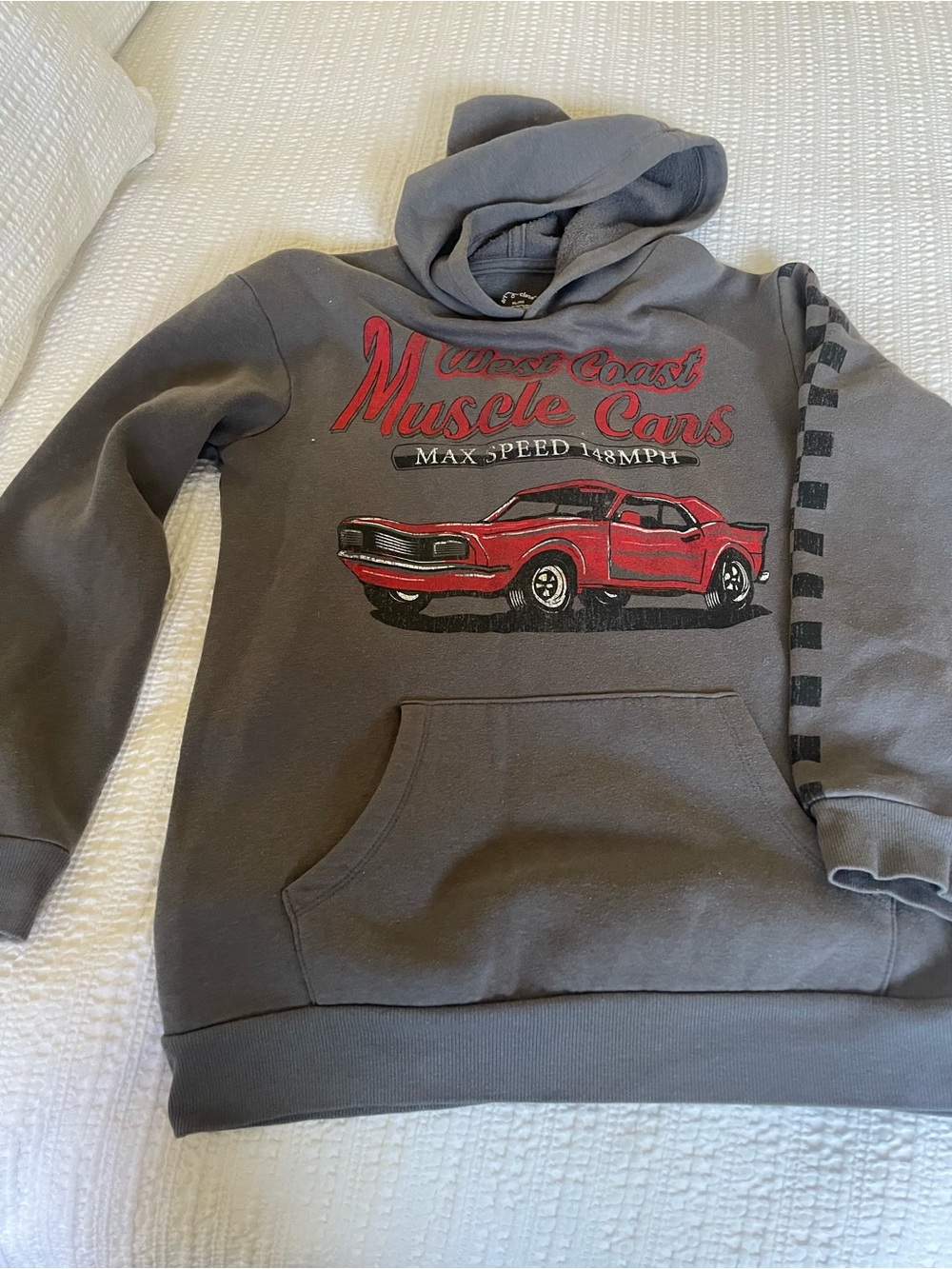 art class Gray Hoodie with Red Muscle Car Graphic